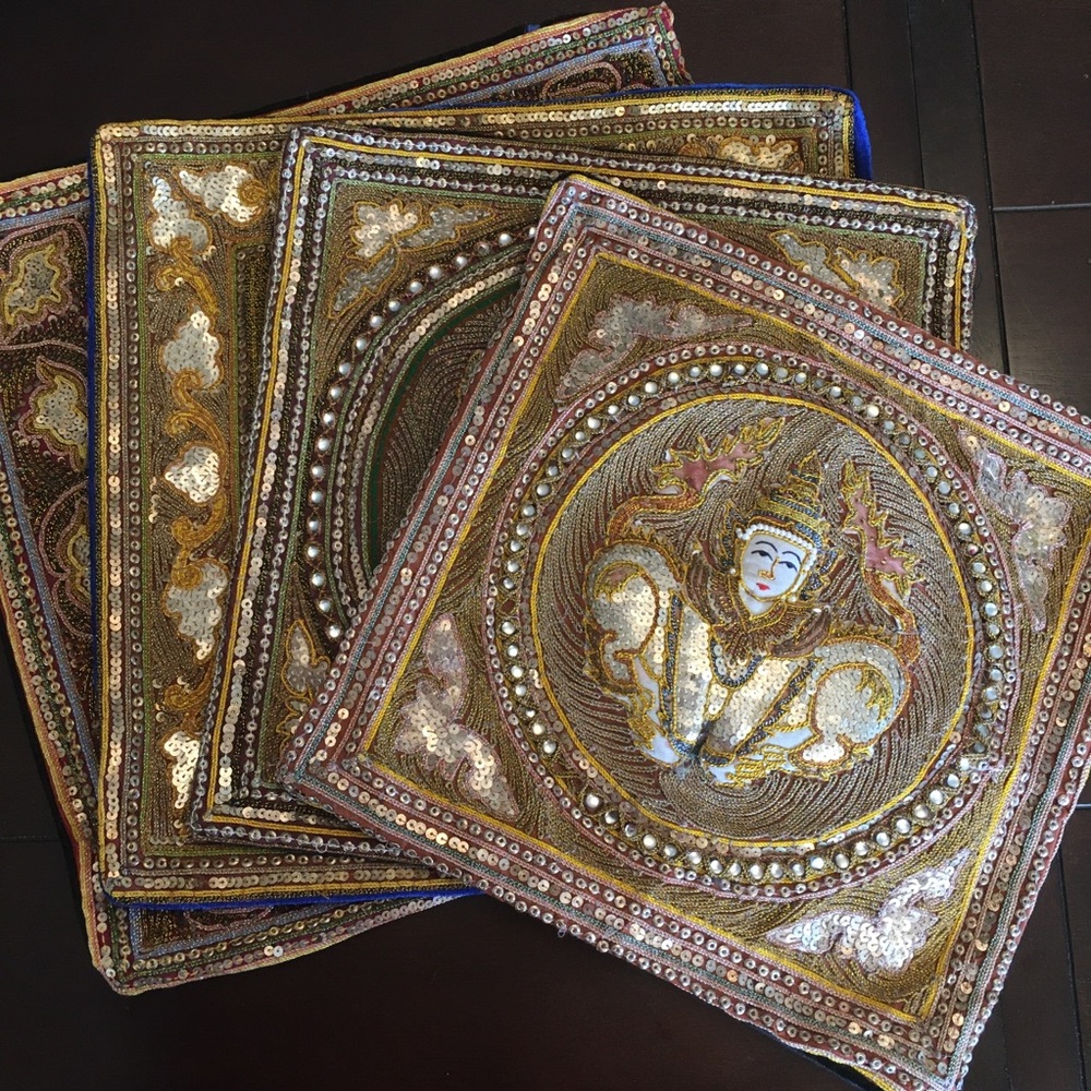 Beaded decorative pillow cases.